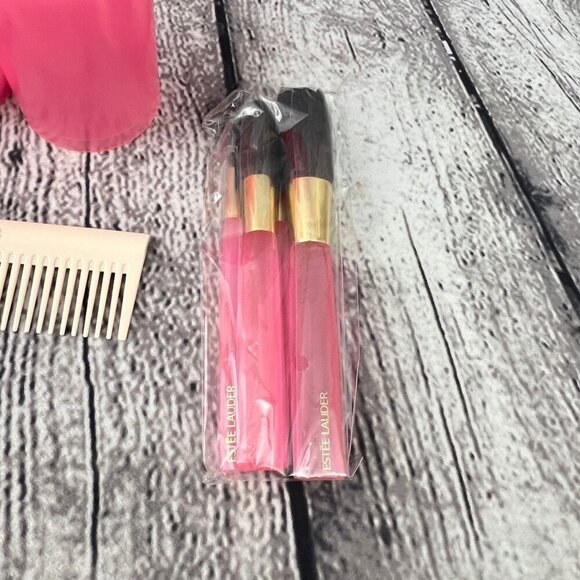 Estee Lauder Makeup 4 pc brush set with Wide Tooth Comb and Pink Caddy - Picture 3 of 7